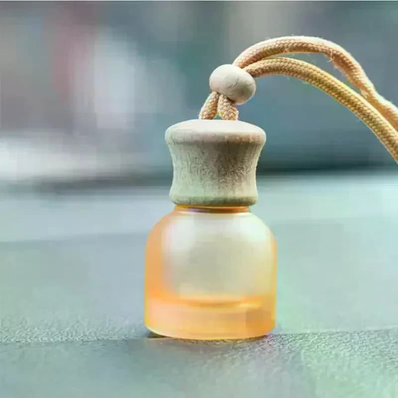 1 Pezzo Bottiglia Ricaricabile per Diffusore di Oli Essenziali per Auto, 11ml, Vuota, Pendente Deodorante per Auto, Bottiglia di Vetro per Profumo con Tappi in Legno