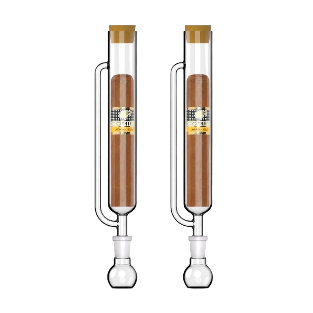 Upgrade 2 Tubes Glass Cigar Humidor Tube with Built in Humidifier Ball Base, Wooden Plug Set, Gift for Cigar Lovers for Men