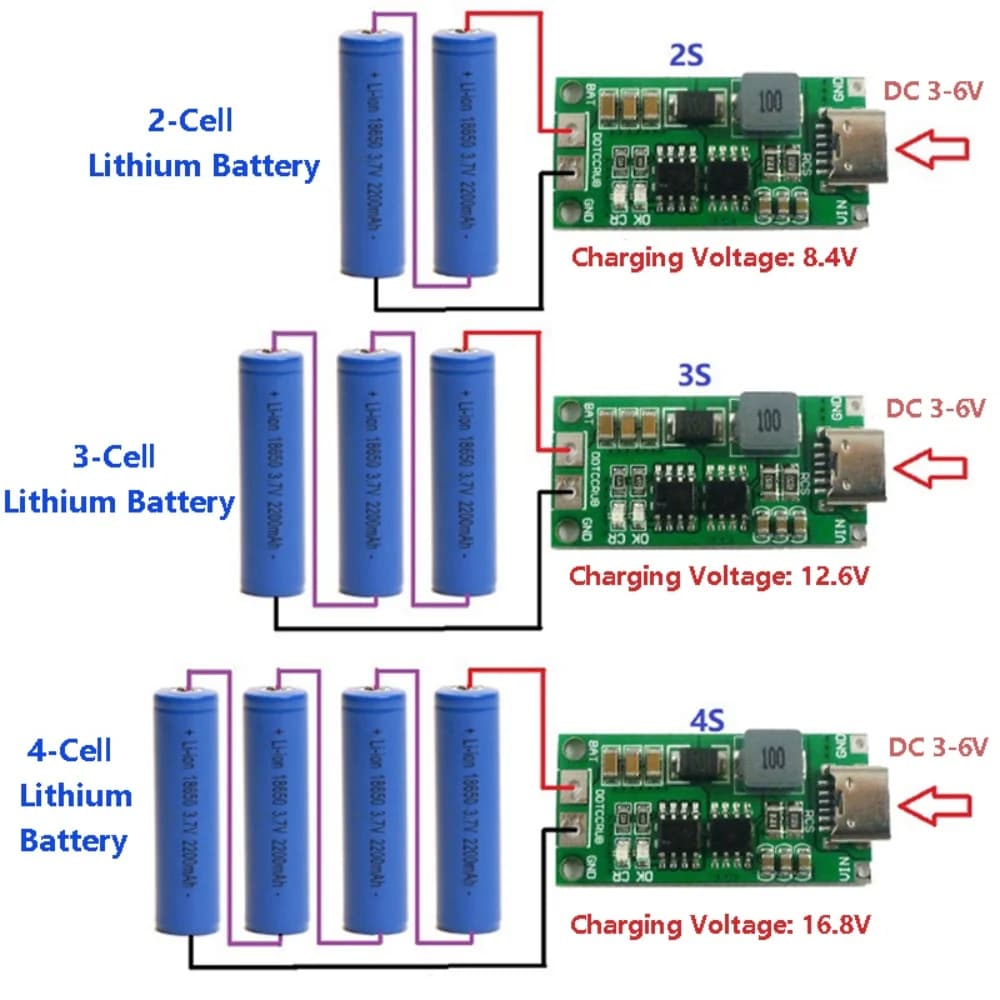 Multi-cella 2S 3S 4S Tipo-C A 8,4 V 12,6 V 16,8 V Step-Up Boost LiPo Polimero Li-Ion Caricatore 7.4 V 11,1 V 14,8 V 18650 Batteria al litio