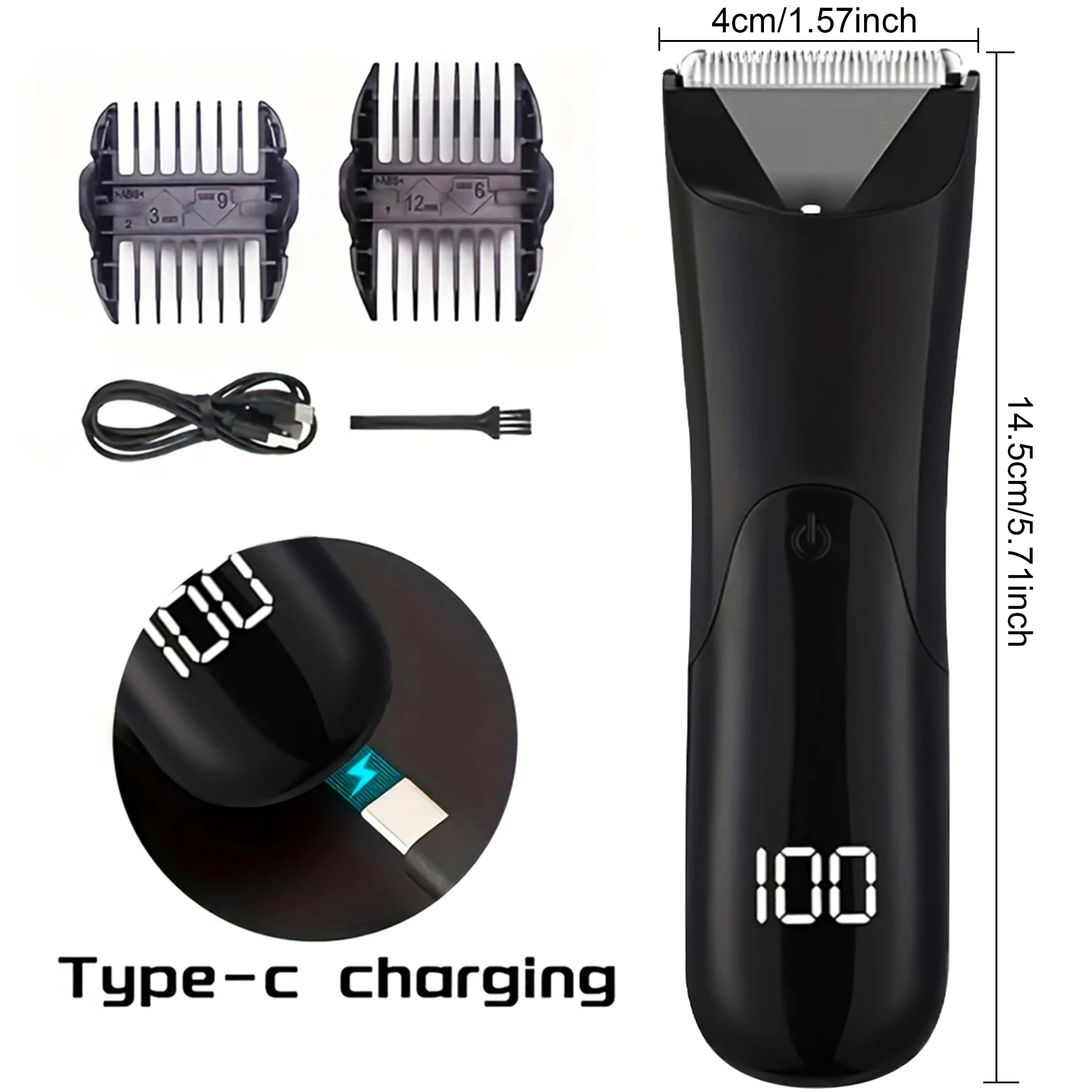 Razor for men's beard, electric hair cutter for the body, eyebrow chest hair shaver, groin hair cutter with 2 protective caps, men's grooming kit