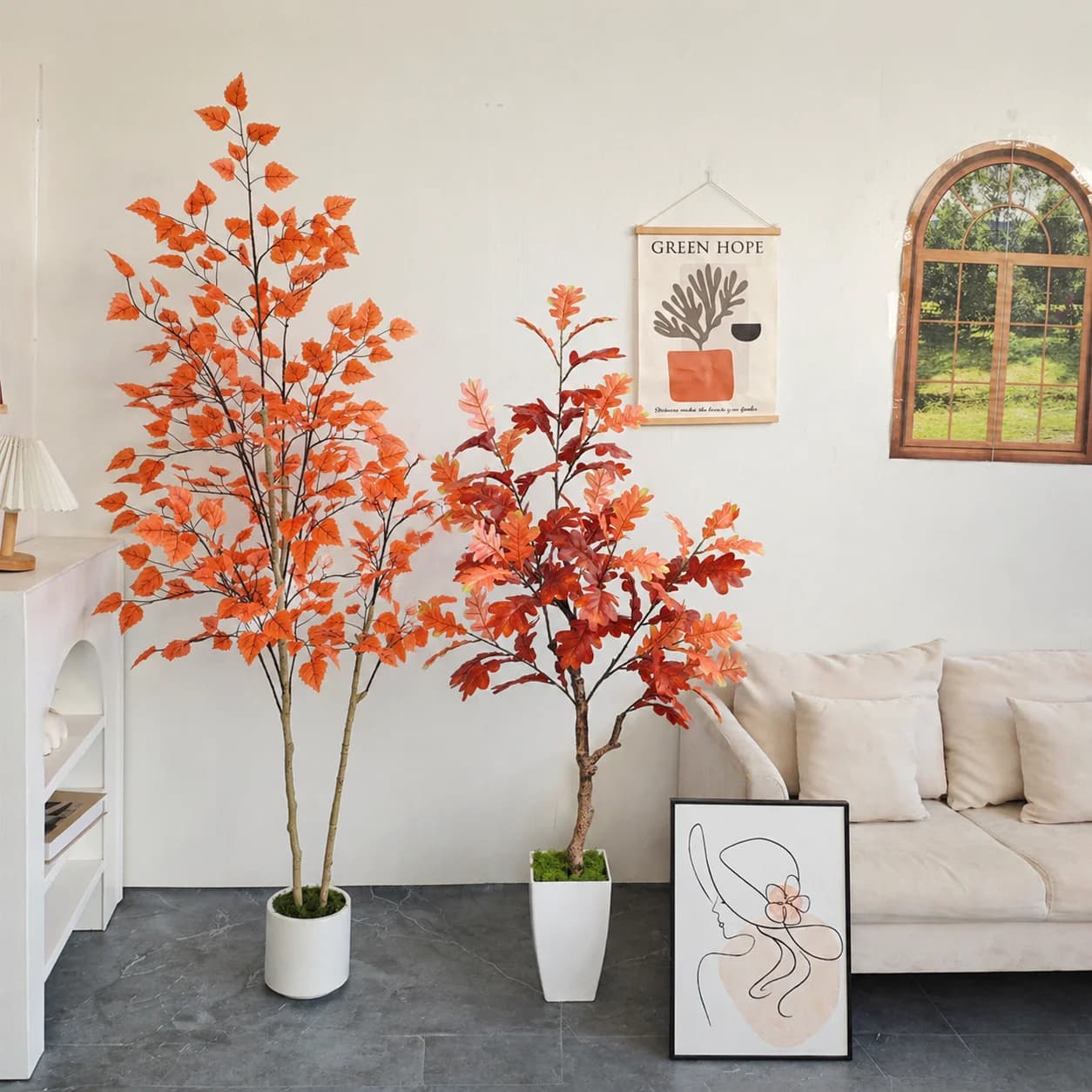 Autumn Artificial Maple Oak Tree Potted Plant,Fall Faux Maple Tree for Home Living Room Wedding Party Indoor Outdoor Decor