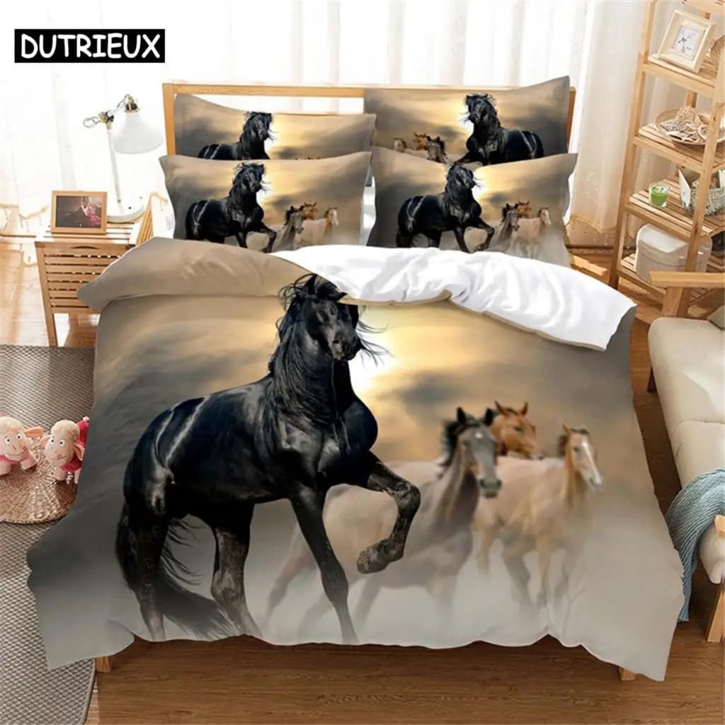 Set di biancheria da letto con copripiumino a tema Queen - Size Horse stampato in 3D per camera da letto