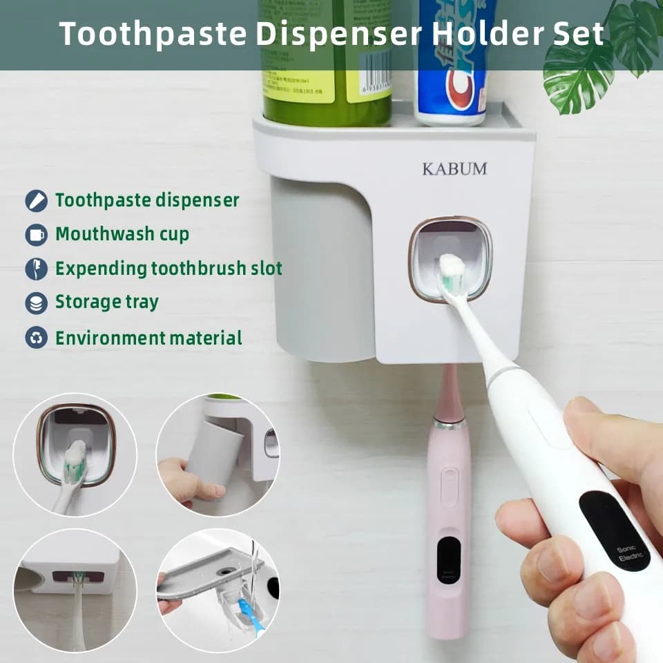 Dispenser di dentifricio portaspazzolino tazza per collutorio per bagno Set di accessori per dentifricio automatico spremiagrumi a parete