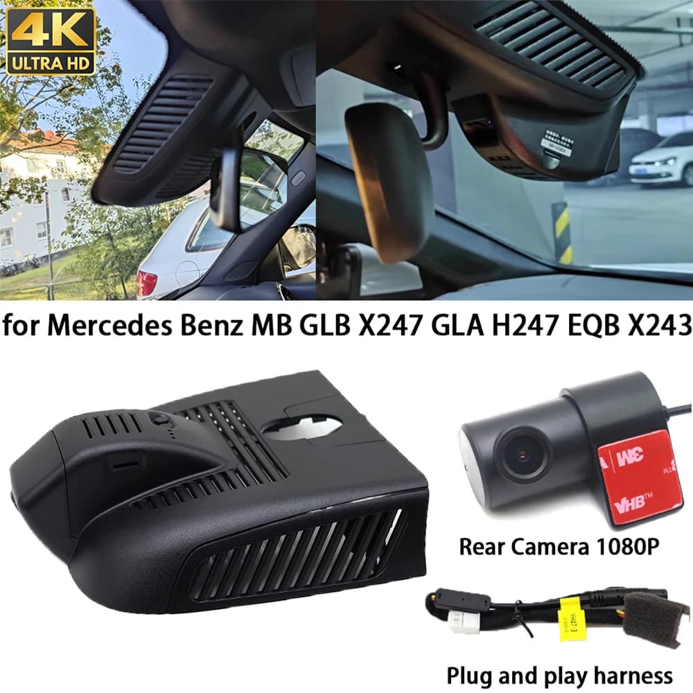 For Mercedes Benz MB GLB X247 GLA H247 EQB X243 4K Dash Cam Front Camera Rear DVR Plug and Play Video Recorder 24 Hours Record Wifi