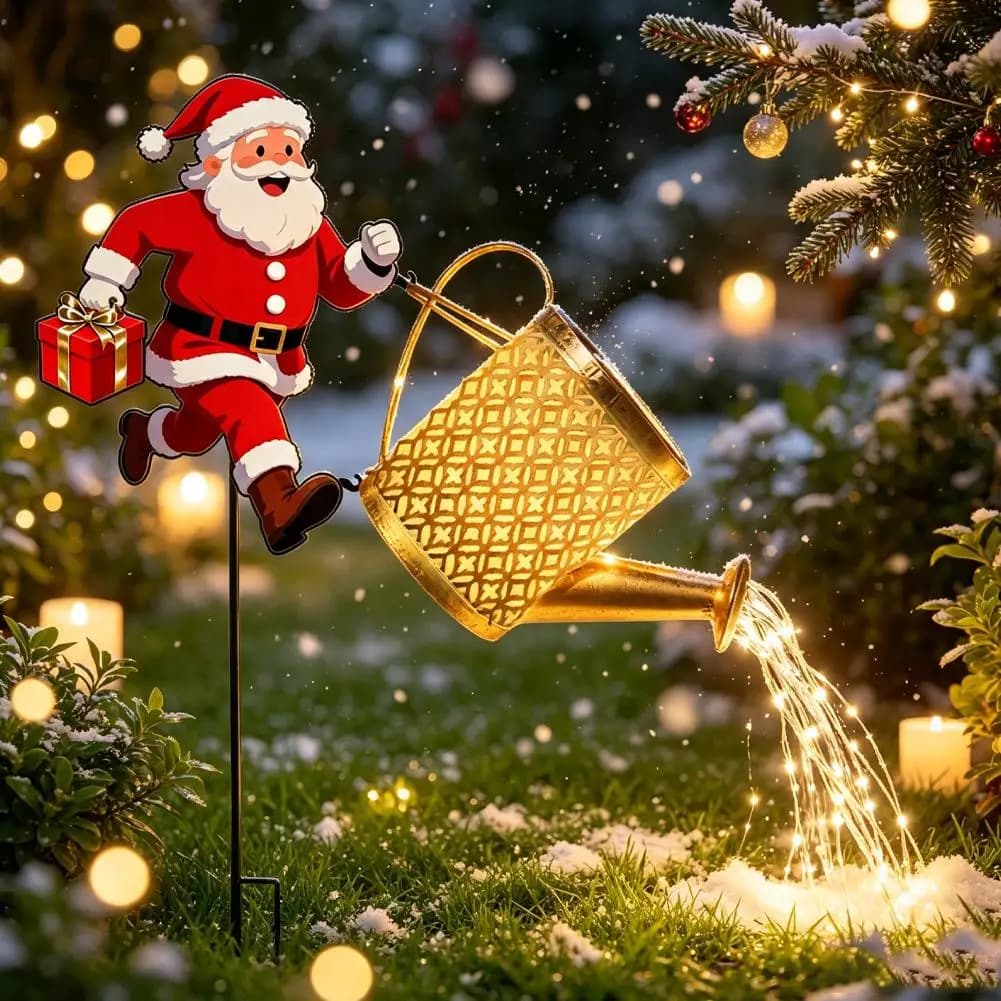 Solar Santa Watering Can Light Outdoor Waterproof Garden Stake Lamp Festive Atmosphere Decorative Lamp For Christmas Lawn Decor