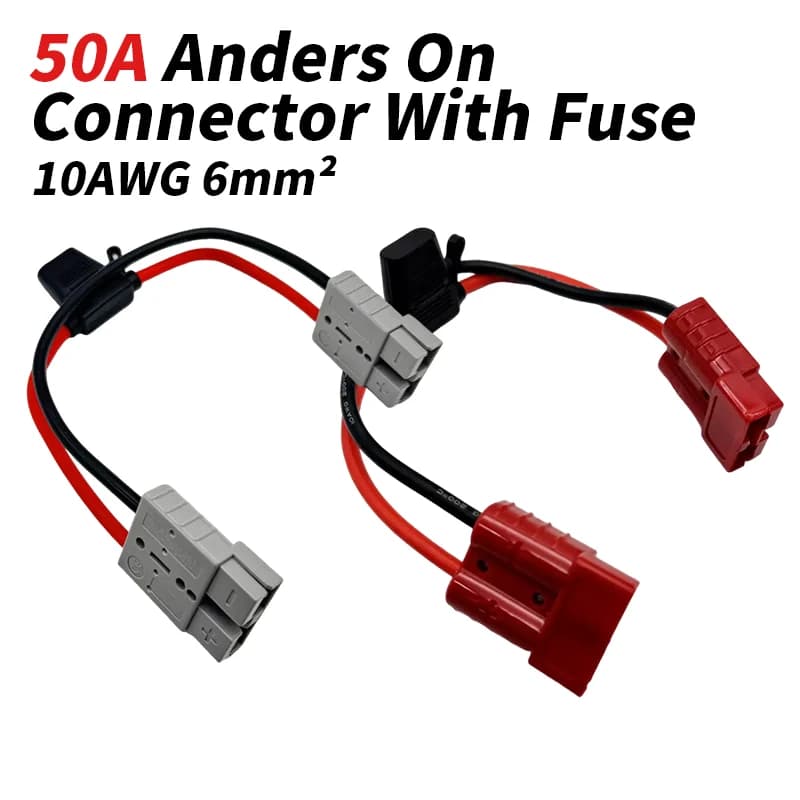 10AWG 50A Plug Connector Terminal 6MM Solar Panel Extension Cable Silicone with Fuse for Car Battery and Solar Panel Connect