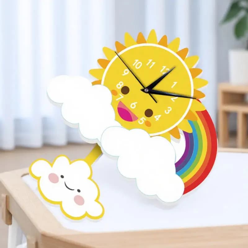 Sun Rainbow Decorative Wall Clock with Premium Lyscia Construction, High Precision Movement, Stylized Carton Clock for Home
