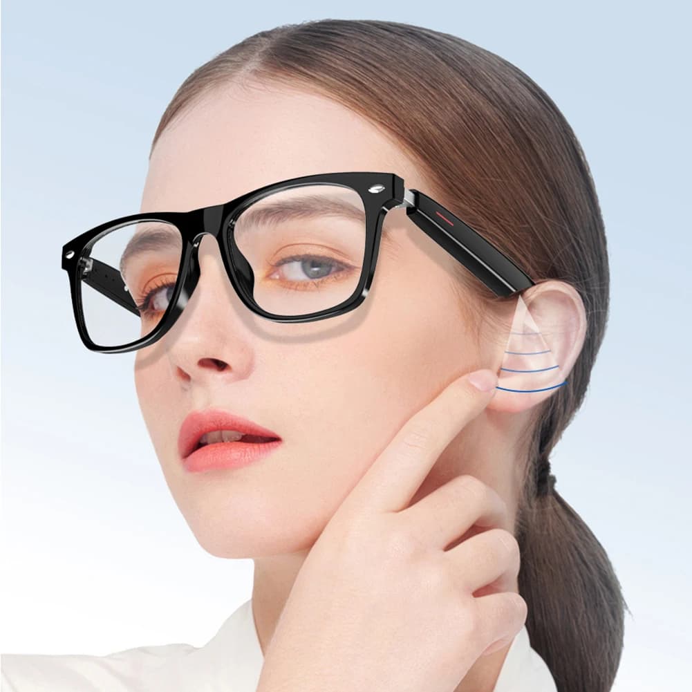 Smart Glasses AI Voice Assistant BT Audio Glasses Remote Shooting Wearable Eyeglass Open Ear Sound Mic & Speakers for Women Men