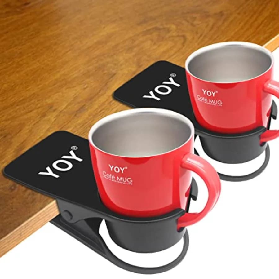 Drink Cup Holder Clip - Table Desk Side Water Glass Beer Bottle Beverage Soda Coffee Mug Holder Cup Saucer Clip Design for Home