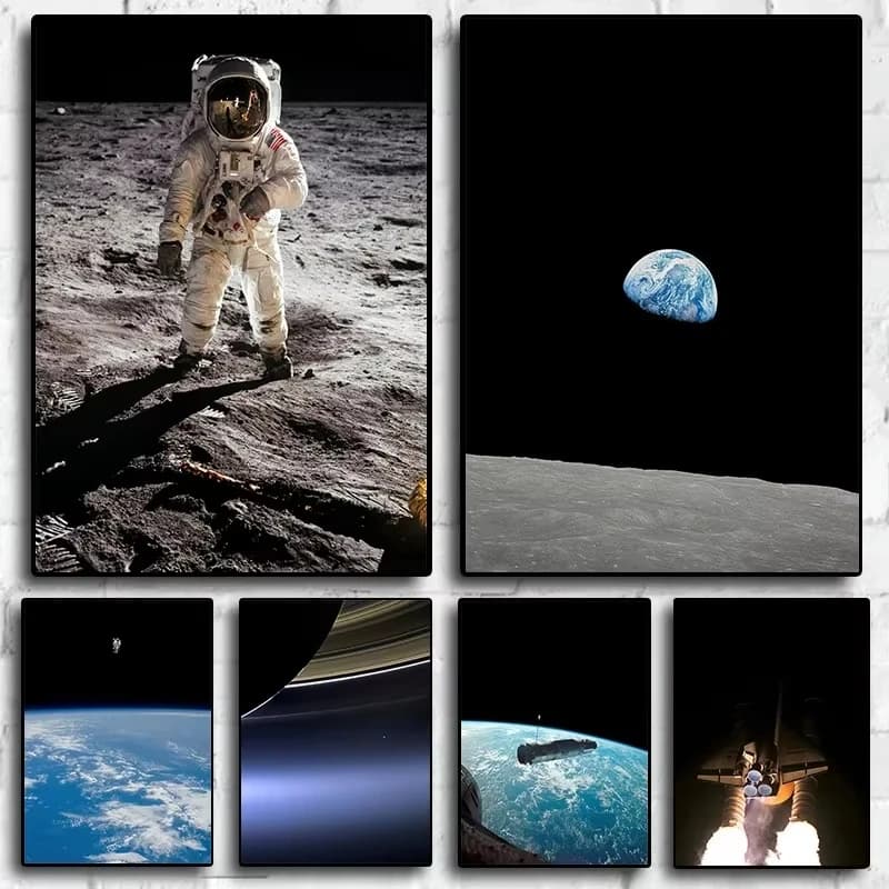 Sci-fi Space and Astronaut Earthrise durante Apollo 8 remasted Poster Canvas Painting Wall Art Pictures Room Home Decoration