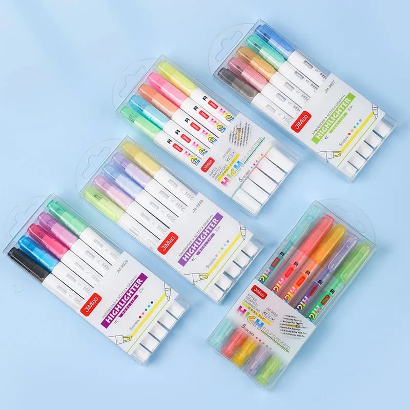 5 Pcs/ Double-Head Highlighters – Quick-Drying | For Meeting Marking & School Note-Taking | Art Stationery & Back to School Gift