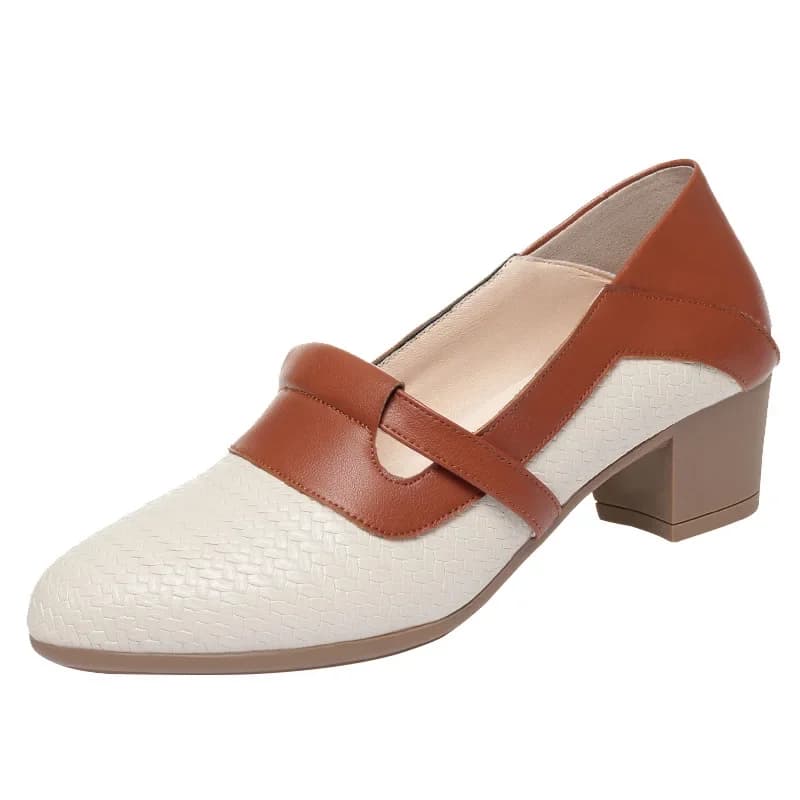 4,5 cm All Match Confortevole Mix Color Med Block Tacchi Scarpe Donna Primavera Autunno 2025 Mocassini in morbida pelle poco profonda per la mamma dell'ufficio