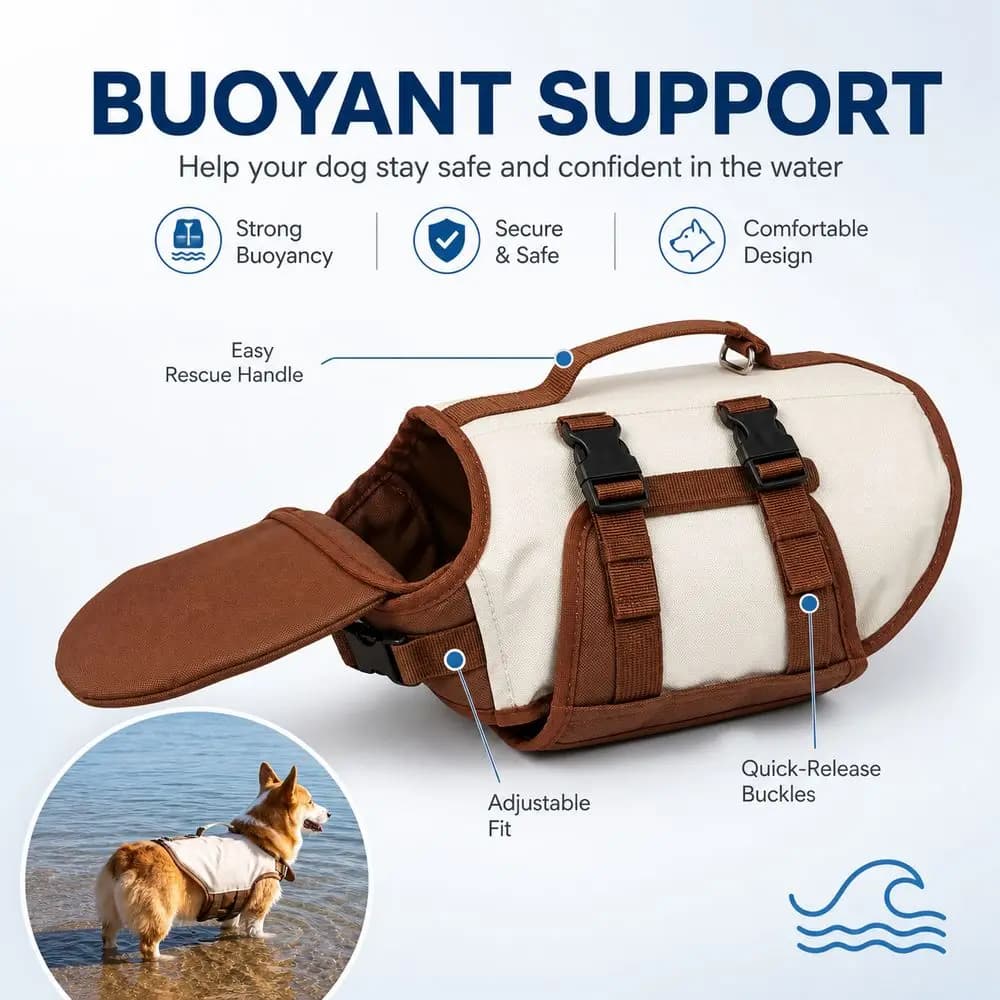 High Flotation Dog Life Jacket Breathable Fabric Adjustable Straps Puppy Swimming Vest Chin Rest Design Waterproof Material