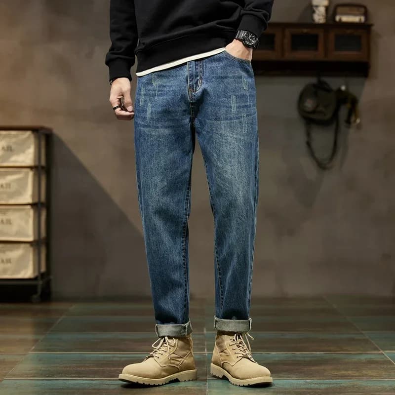 New men's jeans autumn and winter, high quality, comfortable, versatile, wide, straight, fashionable brand, long men's Harem trousers