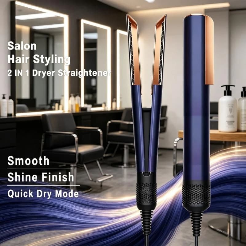 Negative Ion Styling Iron 2-In-1 Hair Dryer Straightener Wet Dry Long Lasting Salon Hair Tool