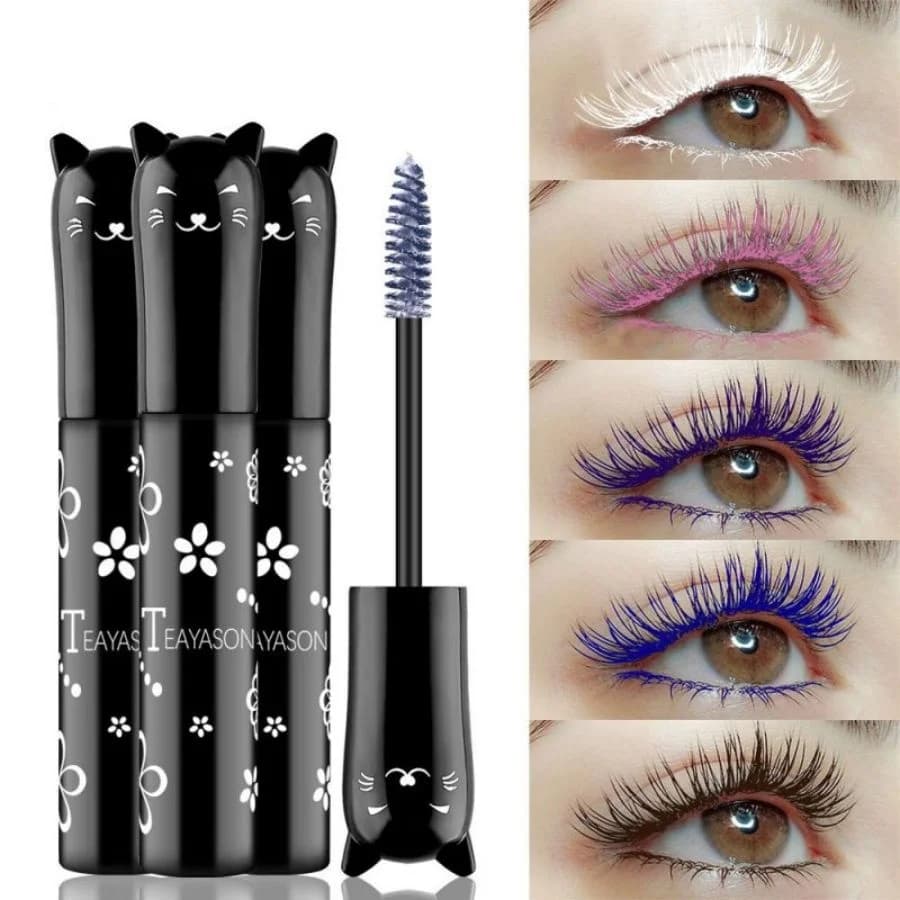 Mascara a 6 colori con testina grande, facile da applicare, non sgusciare, non sbiadisce, bianco, viola, blu reale, argento, caffè, non facile da sbavare, mascara e gel per sopracciglia