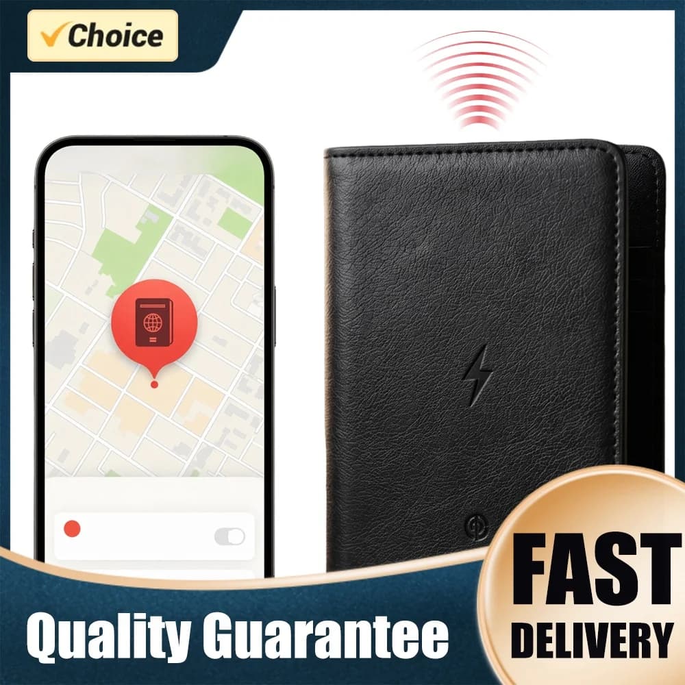 Smart Passport Holder with Location Tracking Anti-Lost PU Leather Multi-Card Slot Travel Wallet for Wireless Charging
