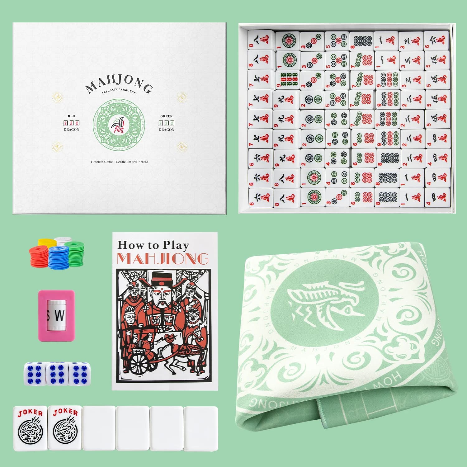 26mm Mini American Mahjong Set 166 Tiles Complete Traditional Table Game Portable Travel Game Kit with Practical Storage Box