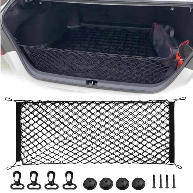 2-Layer Car Trunk Mesh Organizer Durable Storage Net Bag with Adjustable Straps Vehicle Accessories for Cargo Management