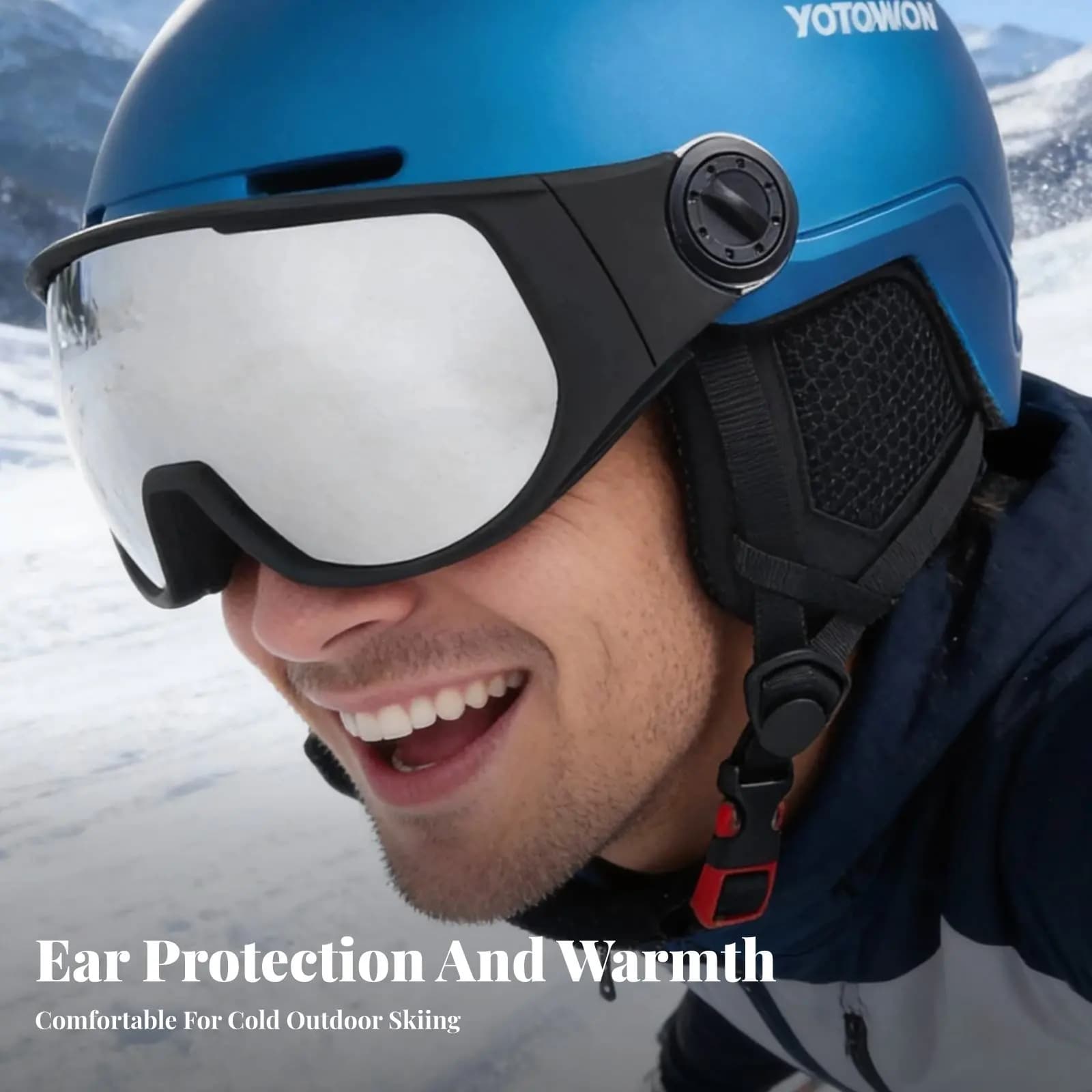 Casco da Sci per Sport all'Aperto con Occhiali Integrati, Doppia Lente Antiappannamento, Antivento, Protezione per le Orecchie, Resistente agli Urti