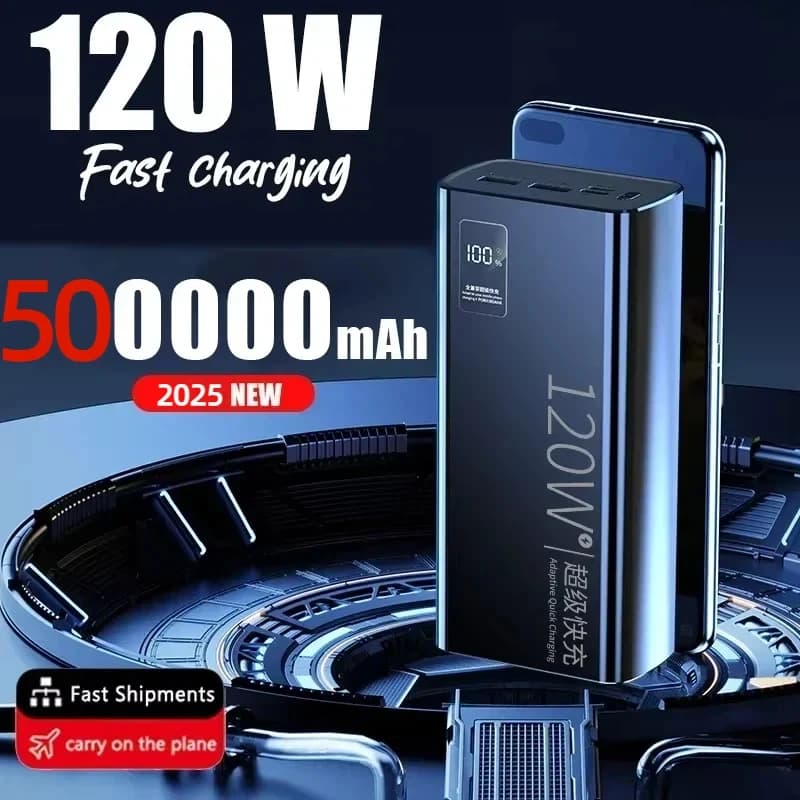 50000mAh Large Capacity Power Bank 120W Super Fast Charge Digital Display Portable Charging Powerbank For iPhone Samsung Huawei