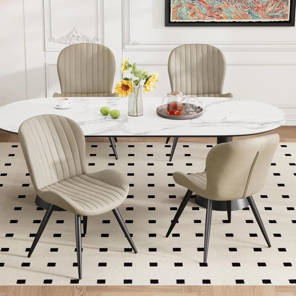 Set of modern dining chairs padded with 4 pieces with thick cushions and metal legs