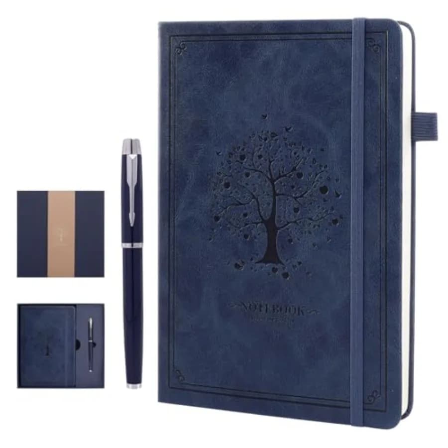 Lined Notebook with Gift Box for Women Men 320 Pages A5 Hardcover Leather with Pen Holder College Ruled Journals for Work Note