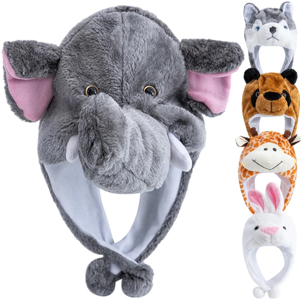 Nuovo stile unisex divertente peluche 3D stile elefante cappello decorativo berretto da viaggio per uomo donna peluche inverno adorabile cappello da famiglia
