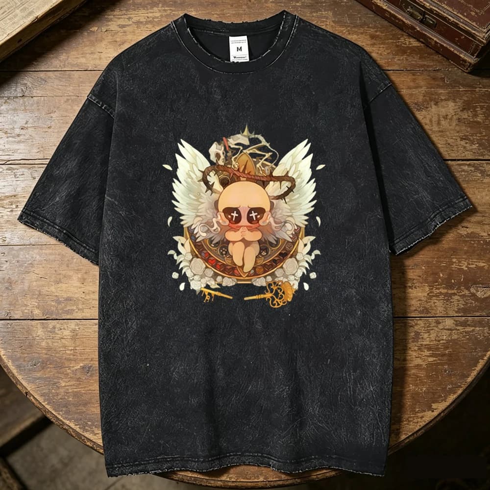 the Binding of Isaac cotton Vintage Washed tshirt men Pop Culture graphic Grunge t-shirt University Psychedelic hip hop kawaii