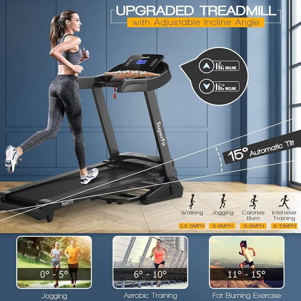 Tapis Roulant Elettrico a 12 Programmi con Inclinazione, Controllo App, Altoparlante Bluetooth e Monitoraggio Frequenza Cardiaca per Palestra Domestica