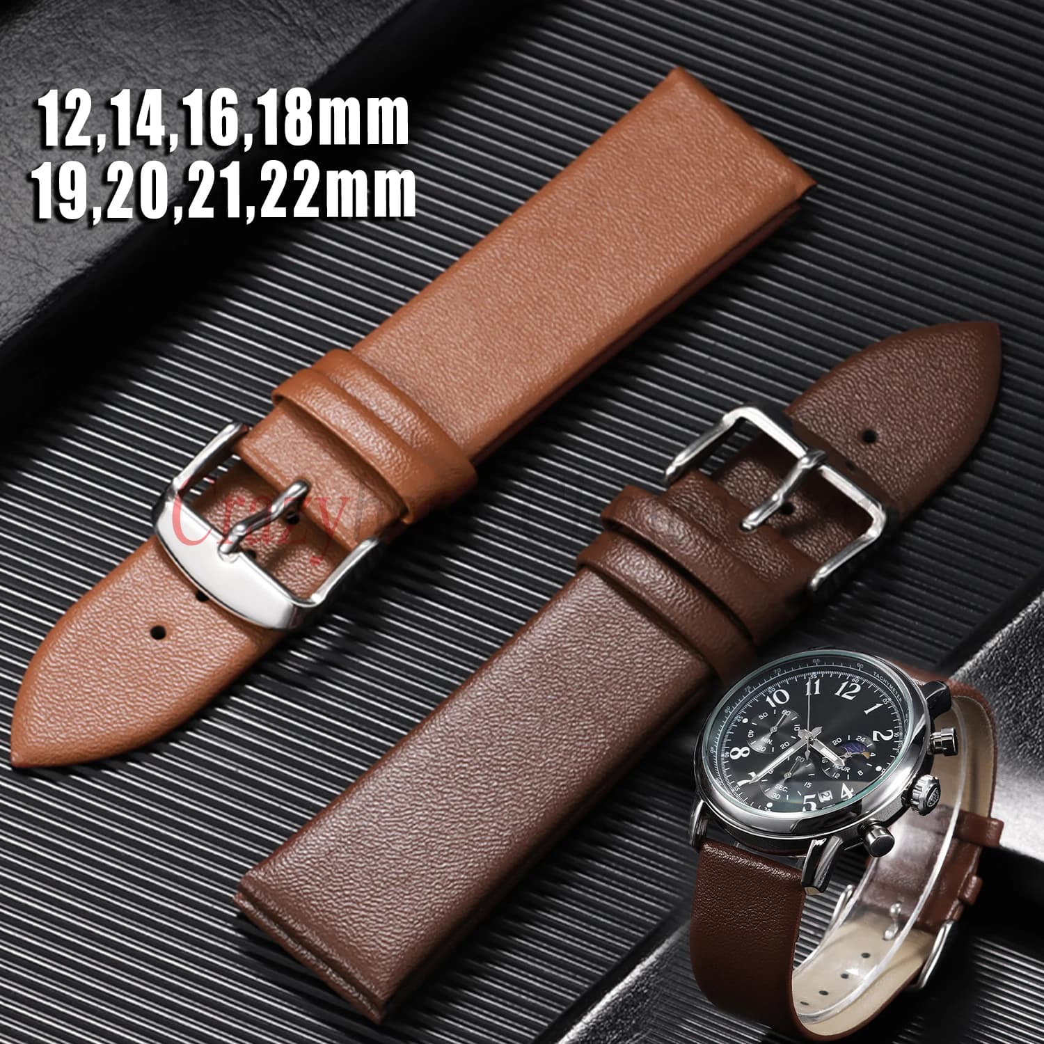 Ultra-thin Leather Soft Watch Band Brown Black Business Universal Replace Women Men Wrist 12mm14mm 16mm 18mm 19mm 20mm 21mm 22mm