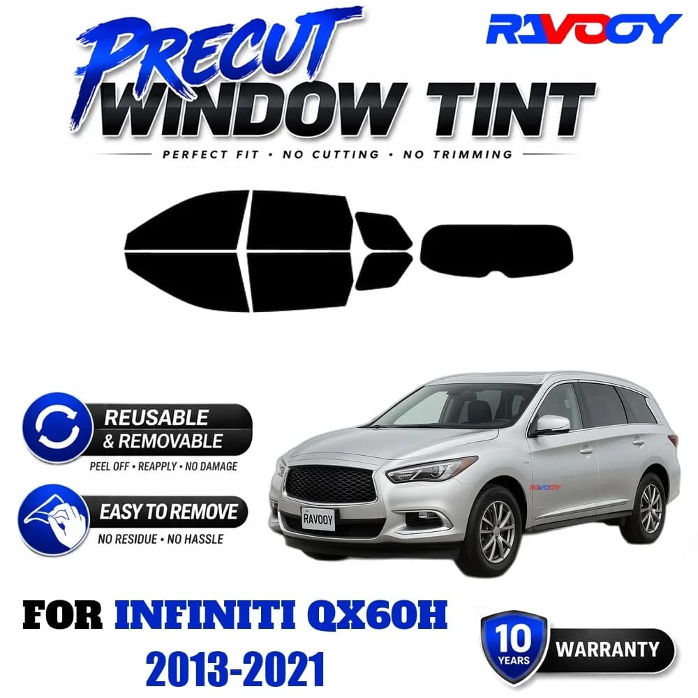 RAVOOY Precut Window Tint, Reusable Removable EPU Film, Custom Fit for Infiniti QX60h 2013-2021, UV Heat Protection