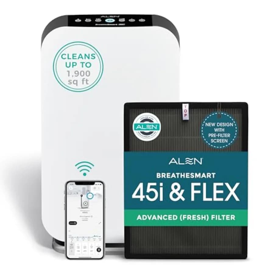 Purificatore d'aria BreatheSmart 45i HEPA con filtro Fresh + Carbon per ambienti di grandi dimensioni 1900 mq. Ideale per le camere da letto, cattura la polvere VO