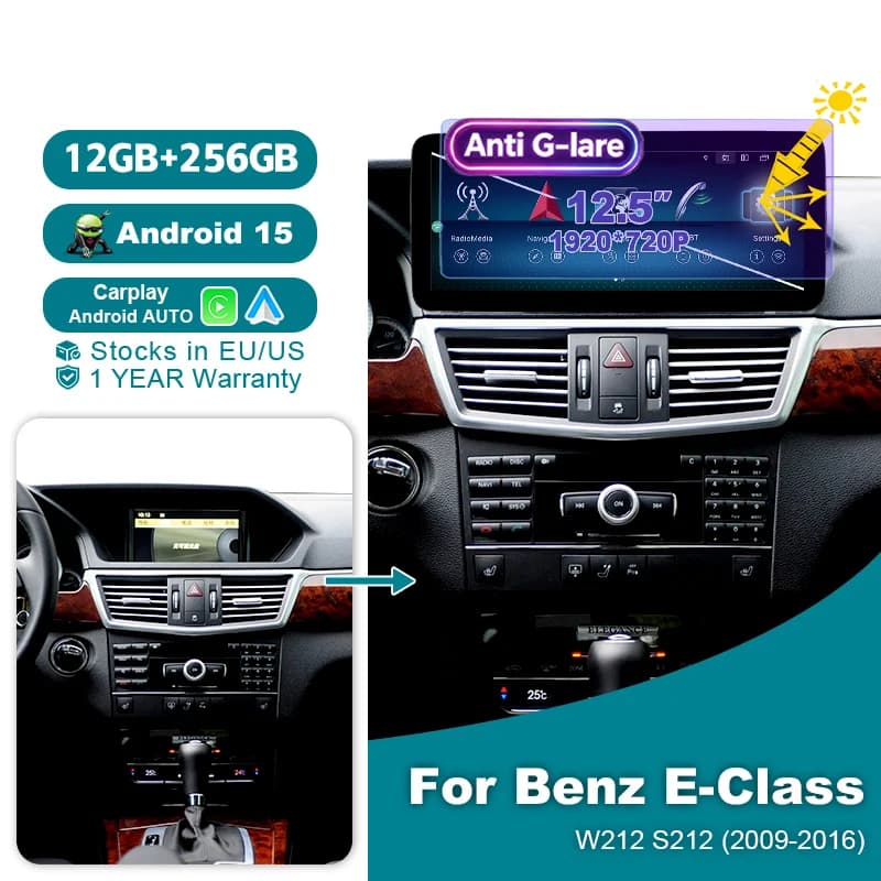 Wondefoo 12.5“ Screen Android 15 Auto Wireless Carplay 1920*720P Car Radio Stereo For Mercedes Benz E Class W212 S212 W207 NTG 4.0 4.5 5.0 2009-2016 Bluetooth Autoradio Navigation 12G 256G Multimedia Player 2 DIN GPS