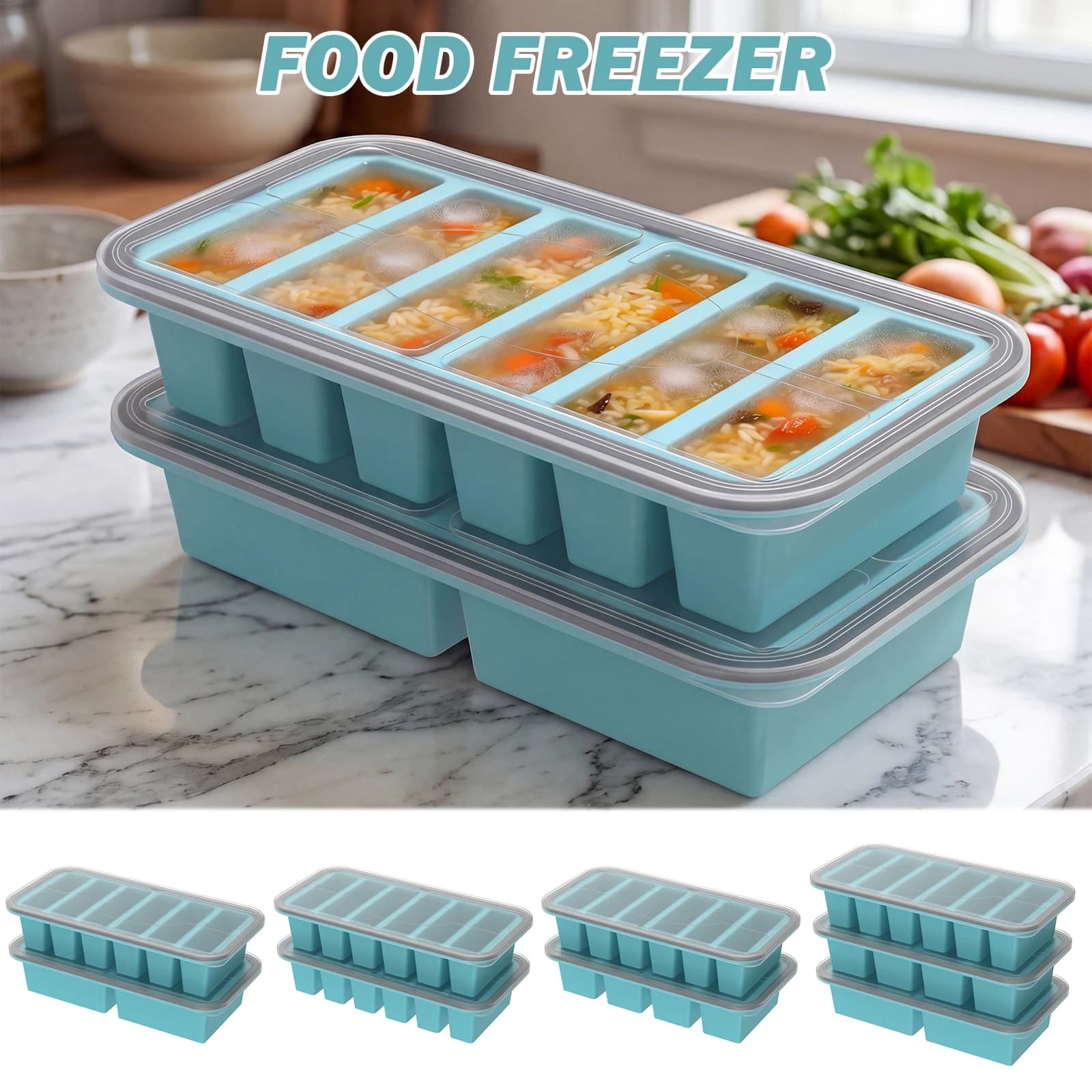 Contenitore in silicone per congelare zuppe, stampo per porzioni di zuppa, vassoio per cubetti di ghiaccio da 2/3 pezzi per conservare brodo e salsa da 4 oz/8 oz in porzioni