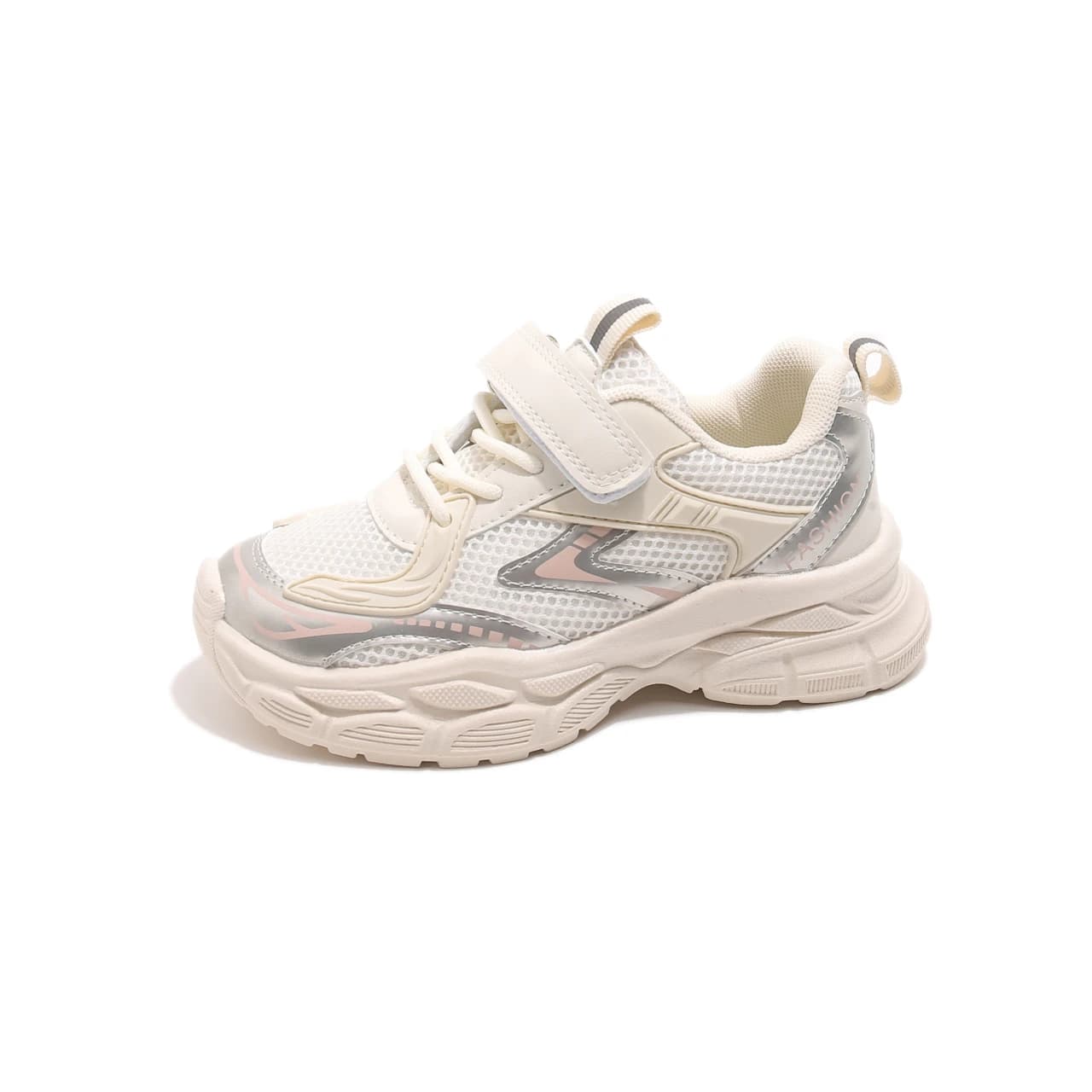 Kids Pastel Color Block Mesh Dad Sneakers Adjustable Velcro Strap Chunky Shock Absorbing Sole Non Slip School Running Shoes