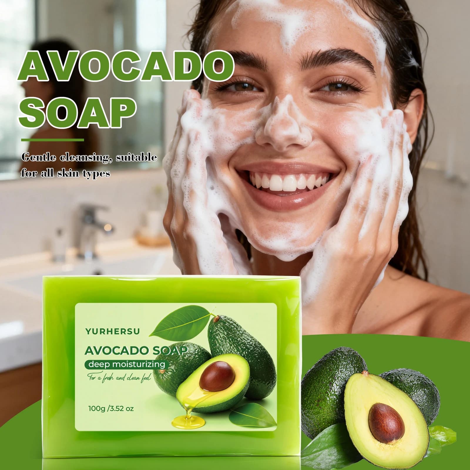 Organic Avocado Extract Soap Hydrating Soothe Repair Rough Skin Brighten Smooth Glowing Face Body Wash