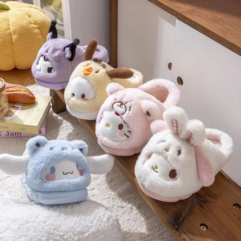 Pantofole invernali in peluche Anime Kuromi Hello Kitty Cinnamoroll Sanrioed Kawaii Cartoon Cute Indoor Addensare Pantofole calde per la casa