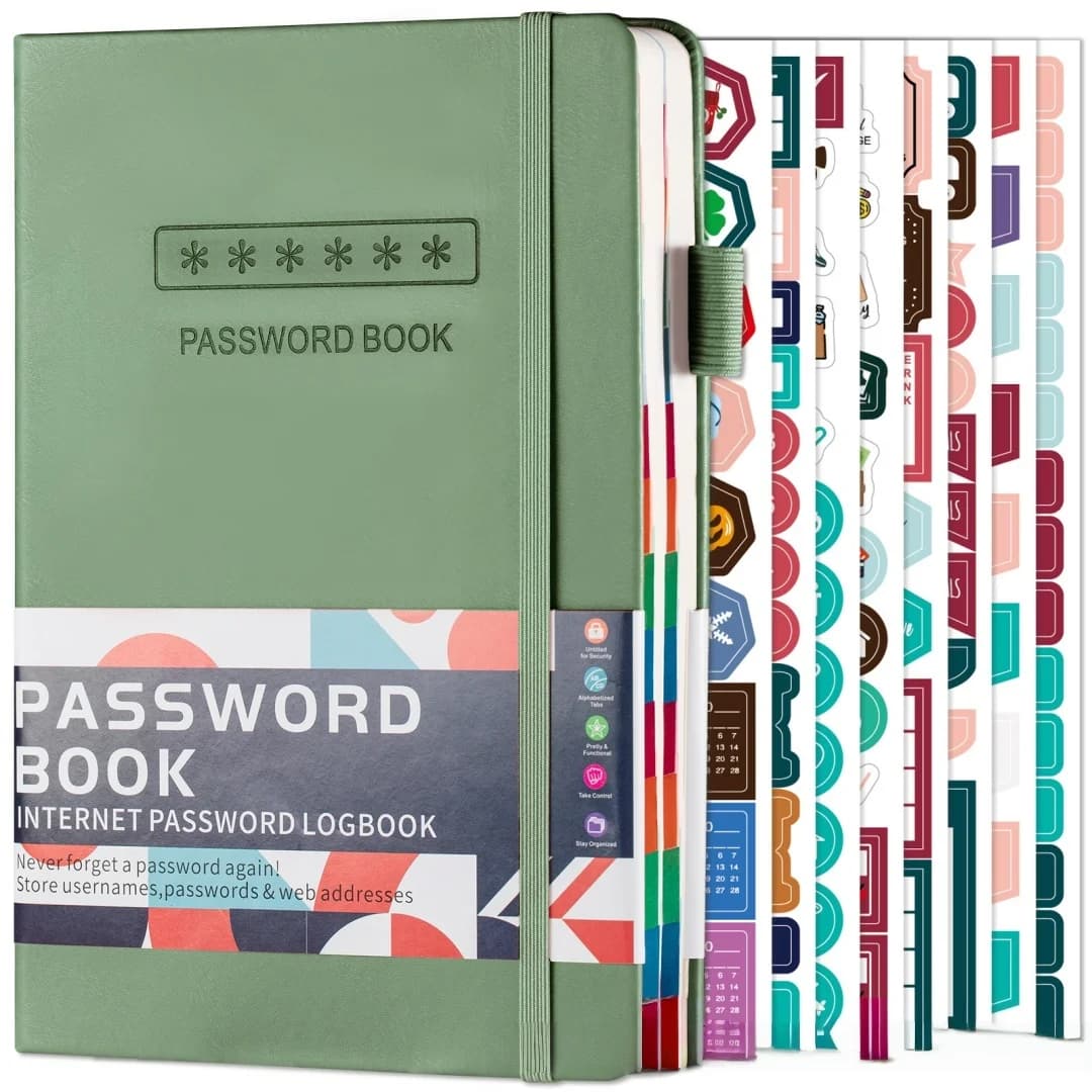 Password Book Internet Password Logbook With Stickers A5 230 Pages Leather Cover Notebook For Website Account Login Organizer