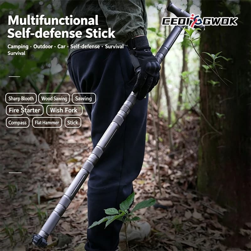 CEOI GWOK New Arrival Walking Sticks Multifunctional T Handle 4 5 Section Outdoor Hiking Trekking Pole Camping Climbing Gear