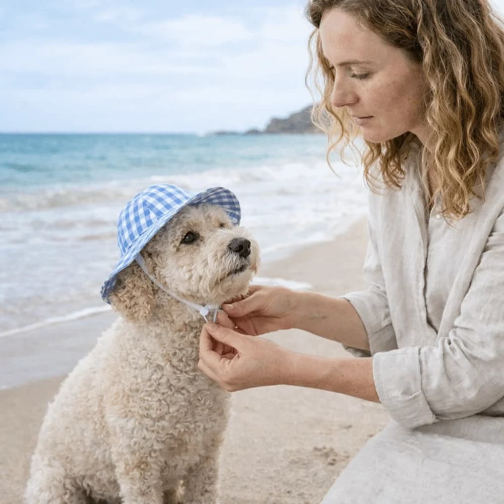 Fashion Adjustable Cat Sunscreen Hat Breathable Plaid Pattern Pet Sun Hat Comfortable UV Protection Dog Visor Hats Hiking