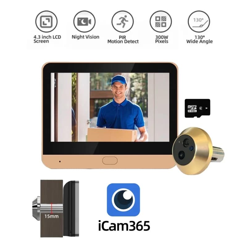 iCam365 3MP Outdoor House WiFi Peephole Video Door Camera Security one-way Audio Night Vision HD Video Door Eye Camera