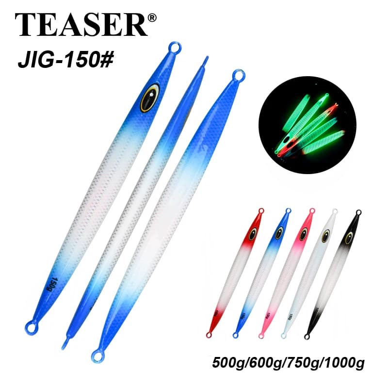 TEASER J150 500G 600G 750G 1000G Mare profondo Grande Piastra di Ferro Lento Jig Piombo Pesce Richiamo Luminoso Barca Esche Da Pesca Kingfish