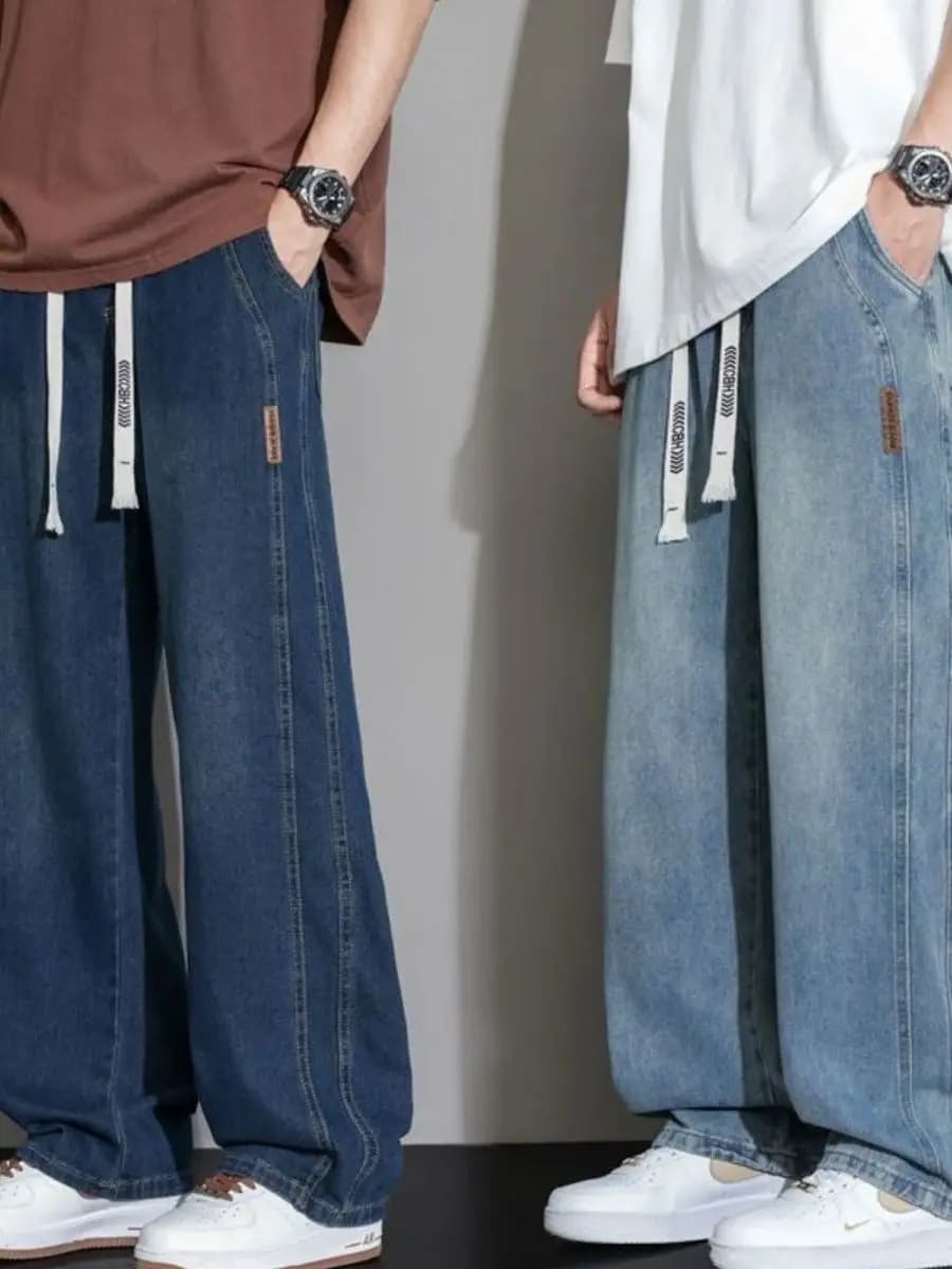 Summer Thin Denim Jeans Elastic Waist Large Size American Style Loose Slimming Wear Resistant Long Casual Men's Pants