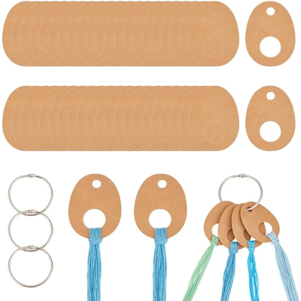 100 pezzi di filo interdentale a goccia gocce di filo Burlywood carta avvolgimento filo carta filo da ricamo bobine organizzatore con 4 pezzi di ferro