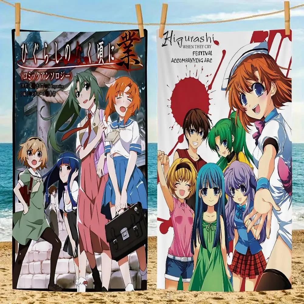 Asciugamani da Spiaggia in Microfibra con Disegni Anime H-Higurashi When They Cry, Asciugatura Rapida per Spiaggia, Piscina e Viaggi