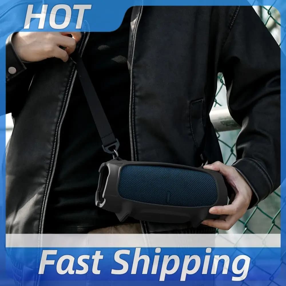 Bluetooth-Compatible Speaker Case with Strap Silicone Waterproof Travel Case for JBL Charge 5 Speaker Accessories