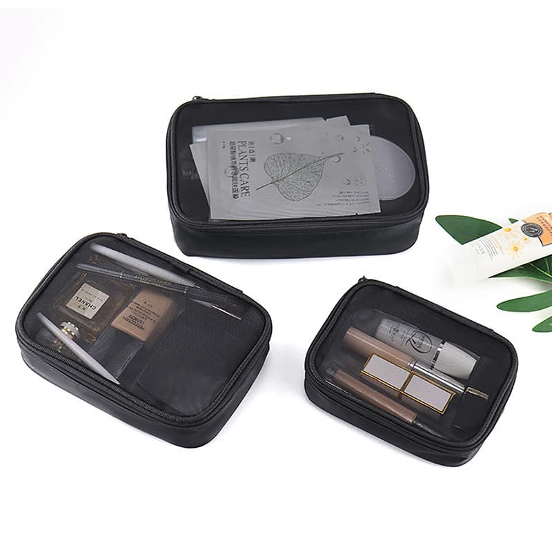 Borsa Cosmetica Traspirante in Rete, Versione Coreana, Tinta Unita, Organizer per Trucchi alla Moda, Borsa da Viaggio Portatile per Toilette, Multifunzione