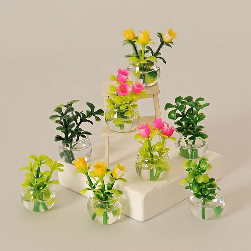 1:12 casa delle bambole in miniatura Mini vaso di simulazione di plastica verde Luo pianta finito fiore all'aperto casa delle bambole accessori modello