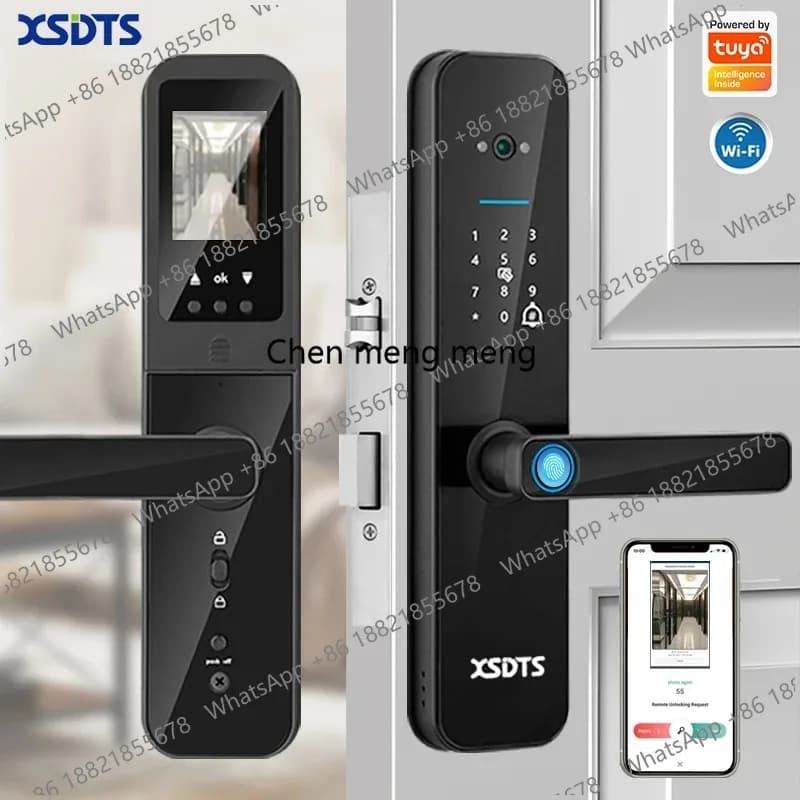 Serratura Elettronica Intelligente WiFi Tuya con Telecamera Biometrica, Sblocco Tramite Impronta Digitale, Smart Card, Password e Chiave